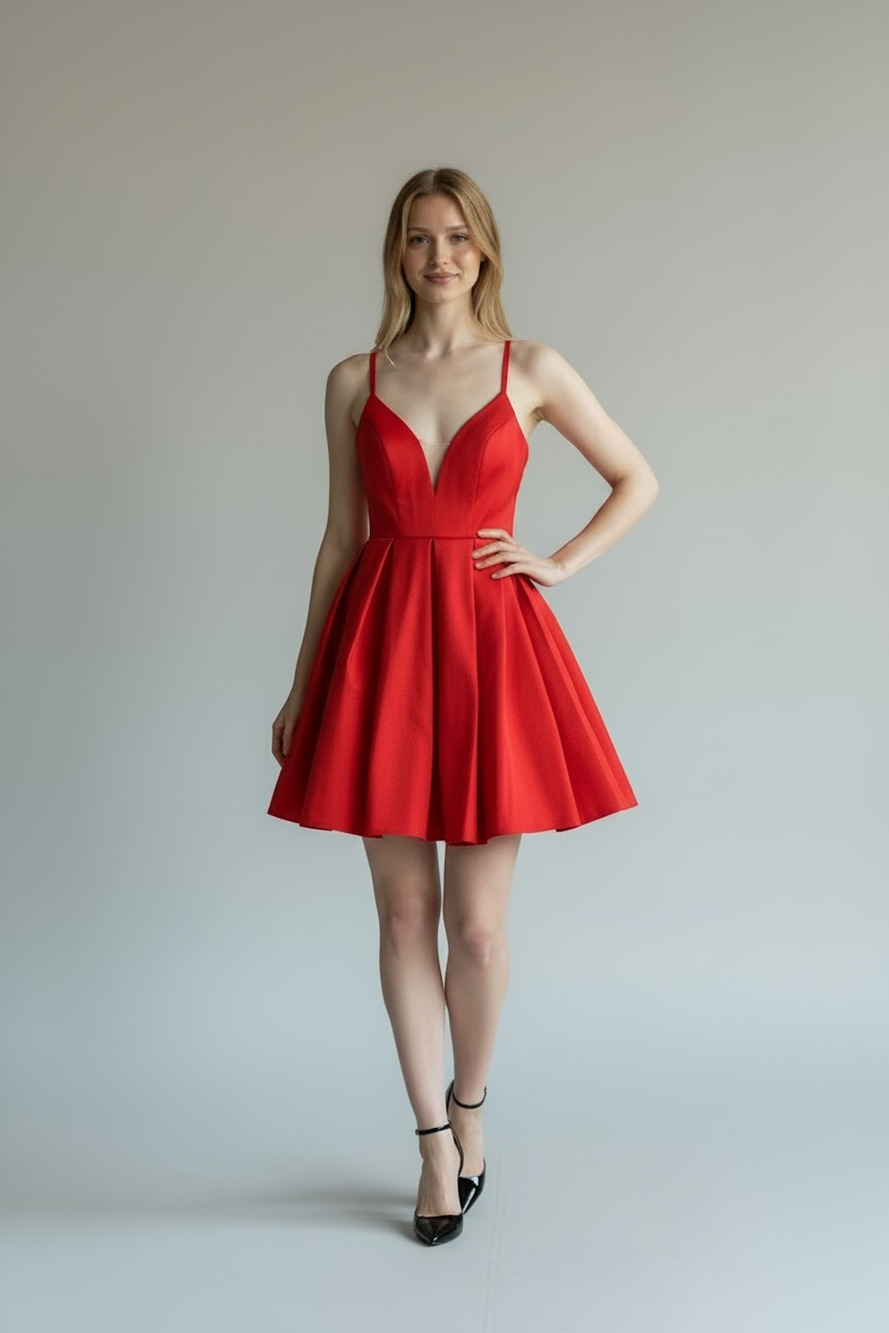Red Shimmer Sparkle Fit & Flare Dress Size 4 Plunge V Neck Prom Cocktail
